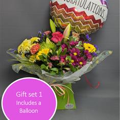 Set 1-Florist Choice Hand-Tied in Water and balloon