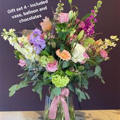 Set 4 - Vase Arrangement, balloon and chocolates
