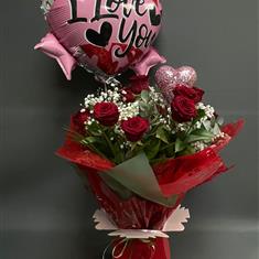 12 Red Roses and Balloon